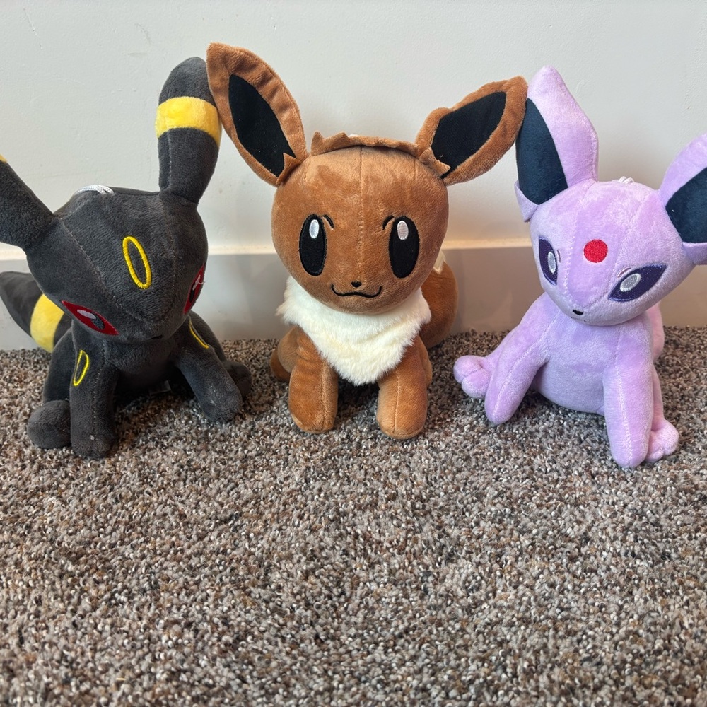 Set of Three Pokémon Plush Toys evee UMBREON and Espeon plushies